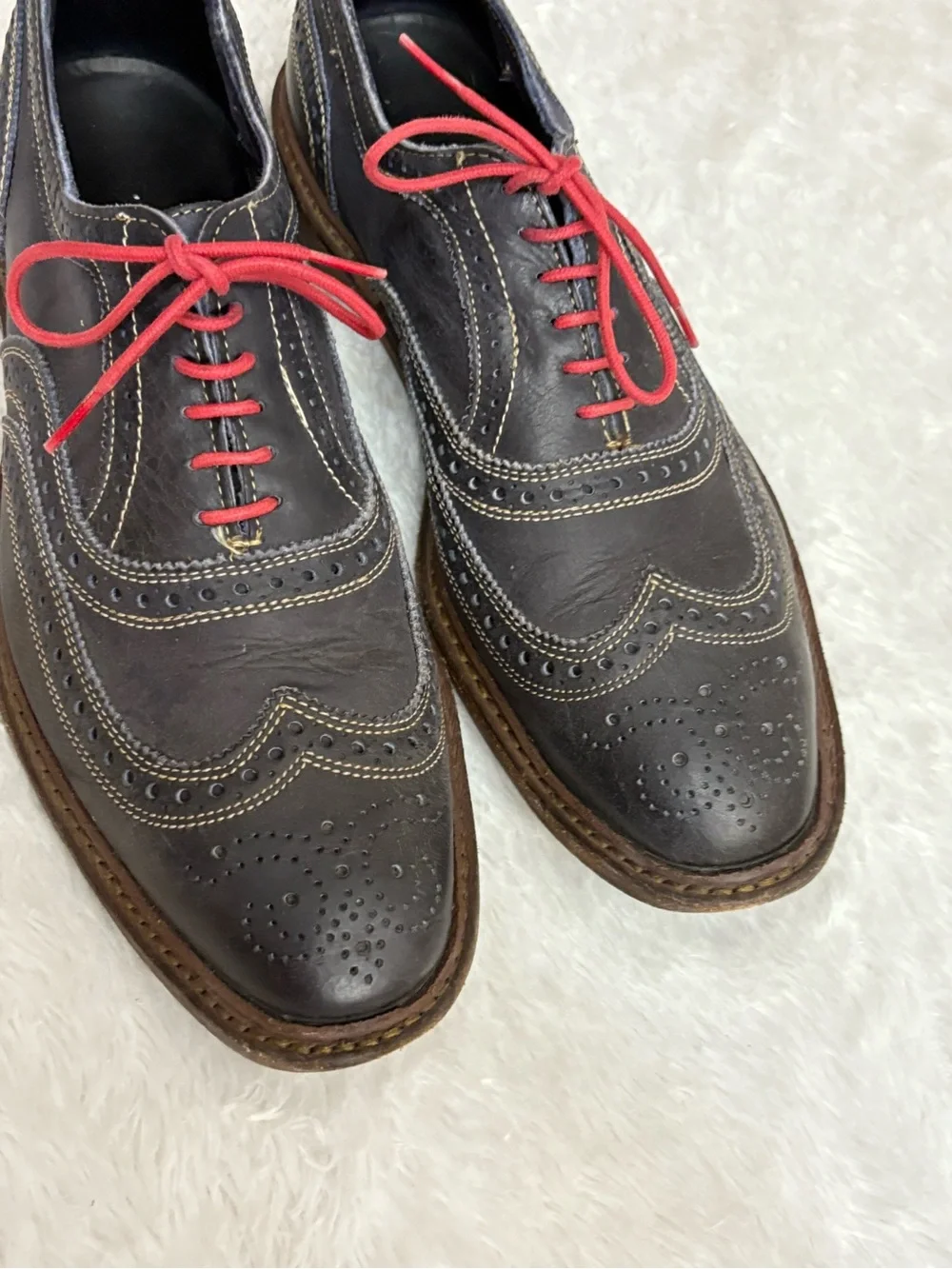Allen Edmonds 11 Neumok Leather Wingtip Dress Blue Shoes Signs Wear At Insole